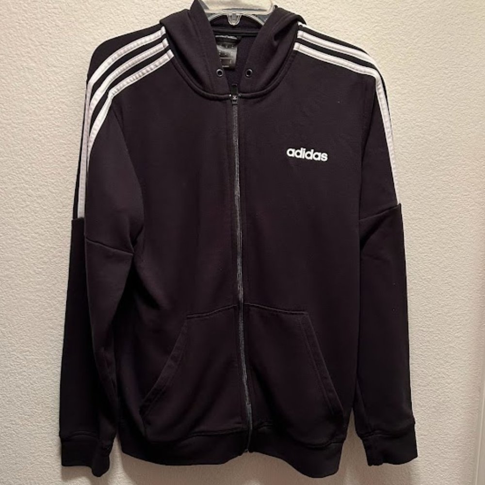 Men Medium Adidas Track Jacket Full Zip Black and White 3 Stripes